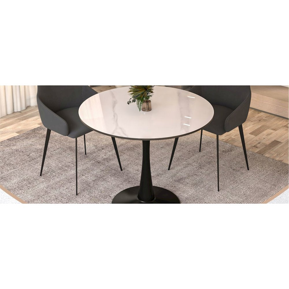 Bristol 31" round dining table Black base with White Sintered stone Top