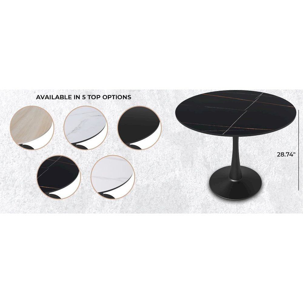 Bristol 31" round dining table Black base with Black Sintered stone Top