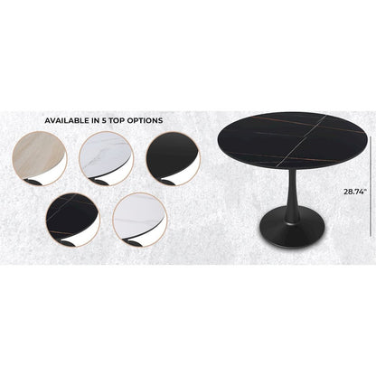 Bristol 31" round dining table Black base with Black Sintered stone Top