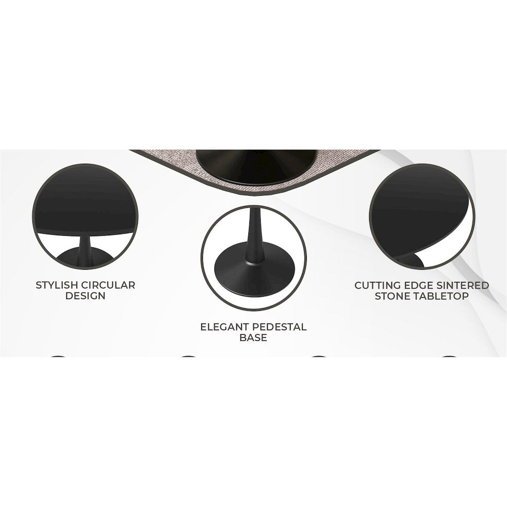 Bristol 35" round dining table Black base with Black Sintered stone Top