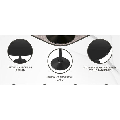 Bristol 35" round dining table Black base with Black Sintered stone Top