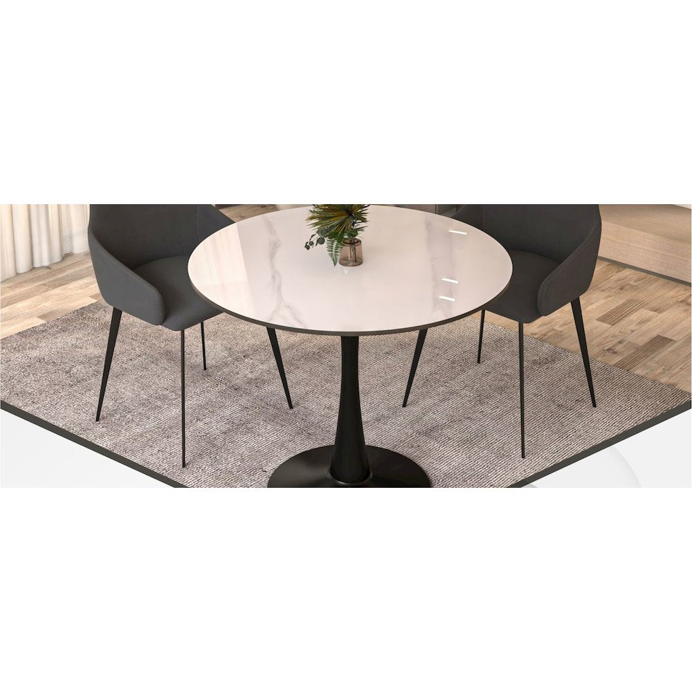 Bristol 35" round dining table Black base with White Sintered stone Top