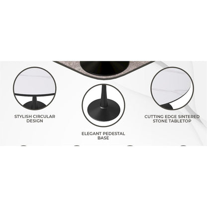Bristol 35" round dining table Black base with White Sintered stone Top