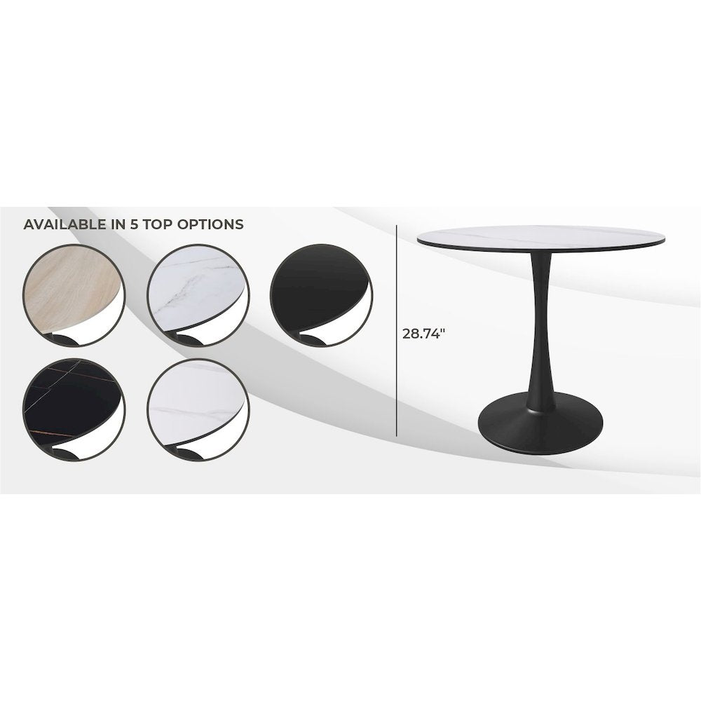Bristol 35" round dining table Black base with White Sintered stone Top