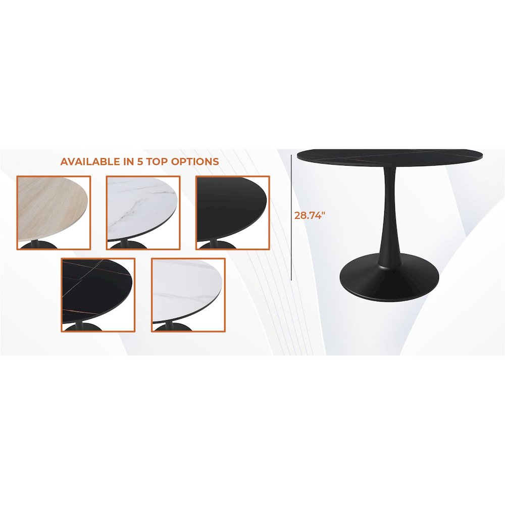 Bristol 40" round dining table Black base with Black Sintered stone Top