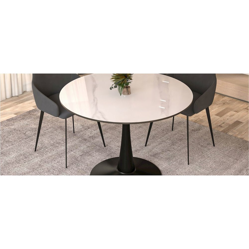 Bristol 40" round dining table Black base with White Sintered stone Top