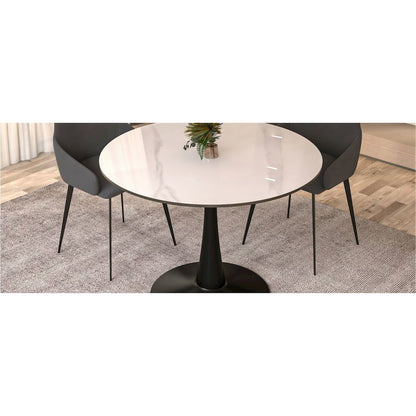 Bristol 40" round dining table Black base with White Sintered stone Top