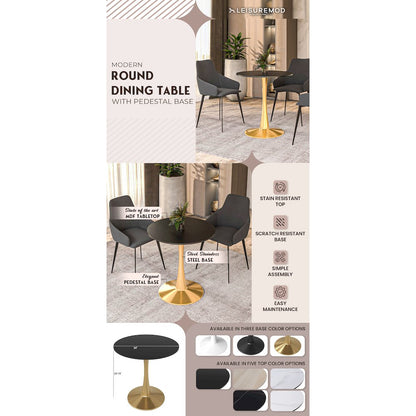 Bristol 24" round dining table Gold Base With Black Top