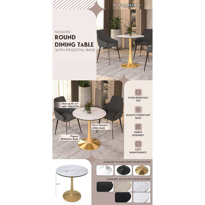 Bristol 24" round dining table Gold base with marbled MDF top