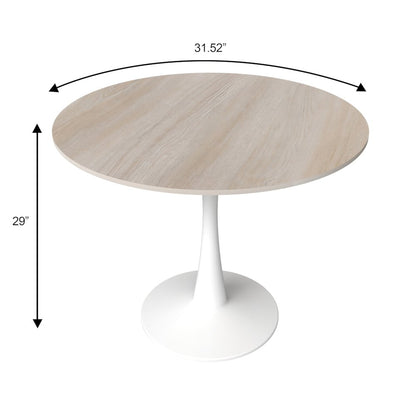Bristol 31" Round Dining Table White Base with Sintered Stone Natural Wood Top