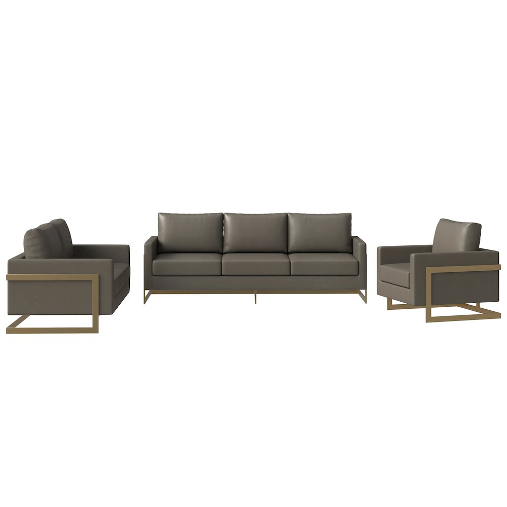Lincoln 3-Piece Velvet Living Room Sofa Set With Gold Frame Grey
