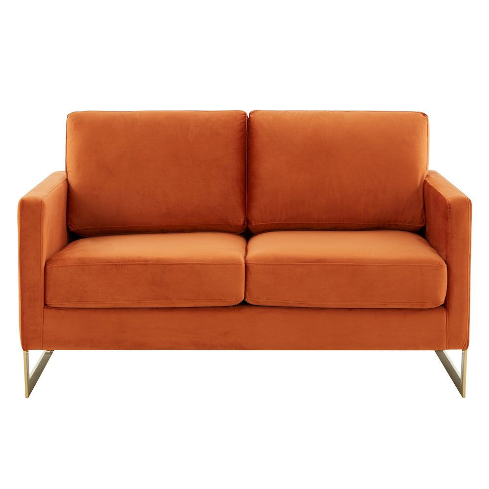 Lincoln Modern Mid-Century Upholstered Velvet Loveseat with Gold Frame