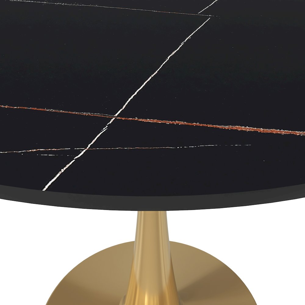 Bristol 31" round dining table Gold base with Black Sintered stone Top