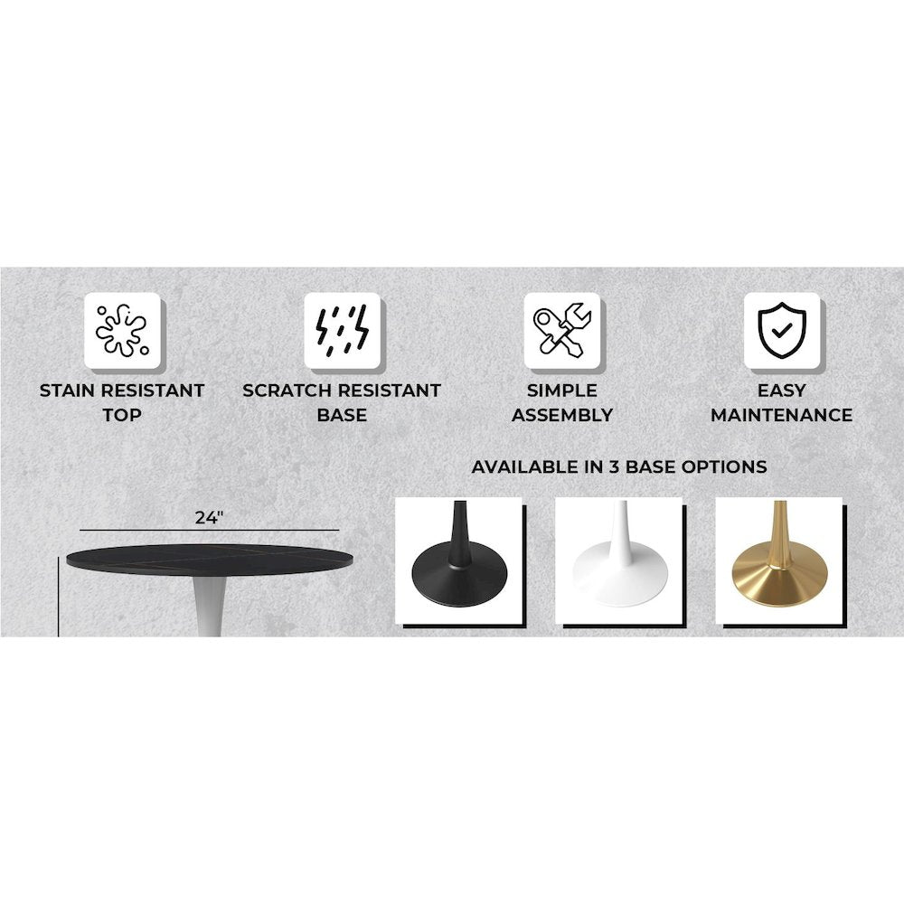 Bristol 31" round dining table White base with Black Sintered stone Top
