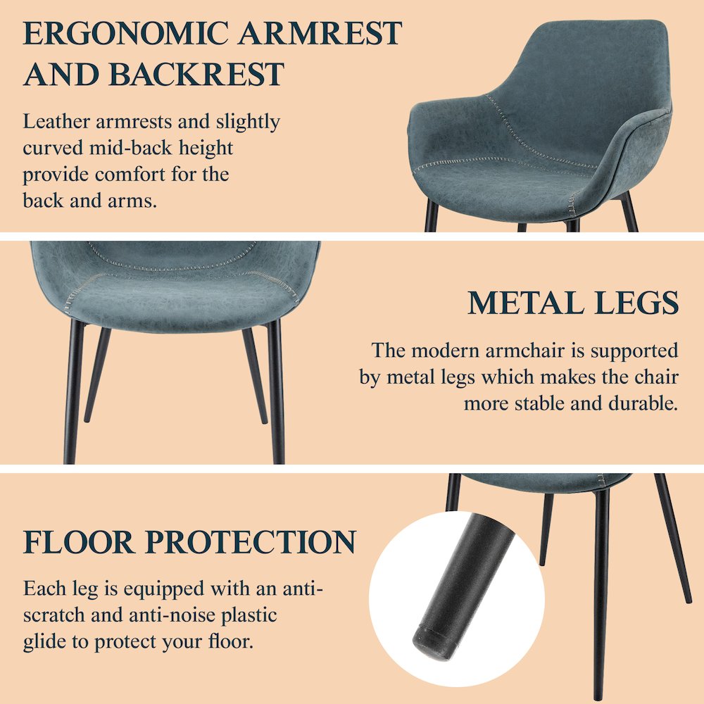 Markley Modern Leather Dining Arm Chair With Metal Legs