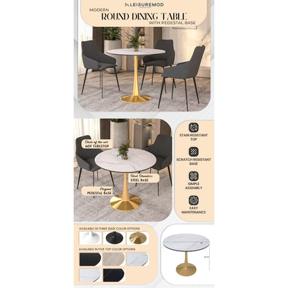 Bristol 35" round dining table Gold Base With White Top