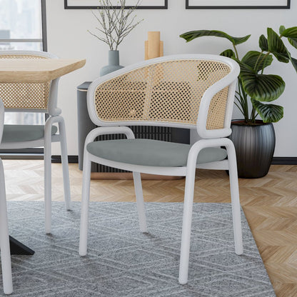 Ervilla - Dining Chair - White frame in Grey Leather Set of 2