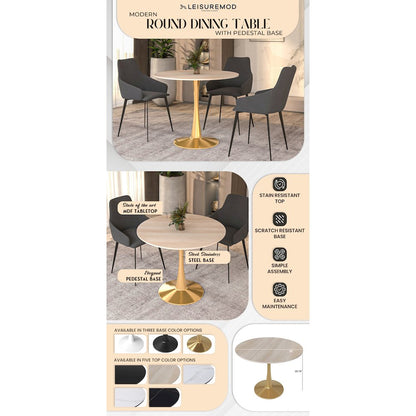 Bristol 35" round dining table Gold Base With Natural Wood Top