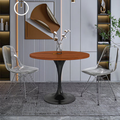 Verve Collection 36 Round Dining Table, Black Base with Cognac Brown MDF Top