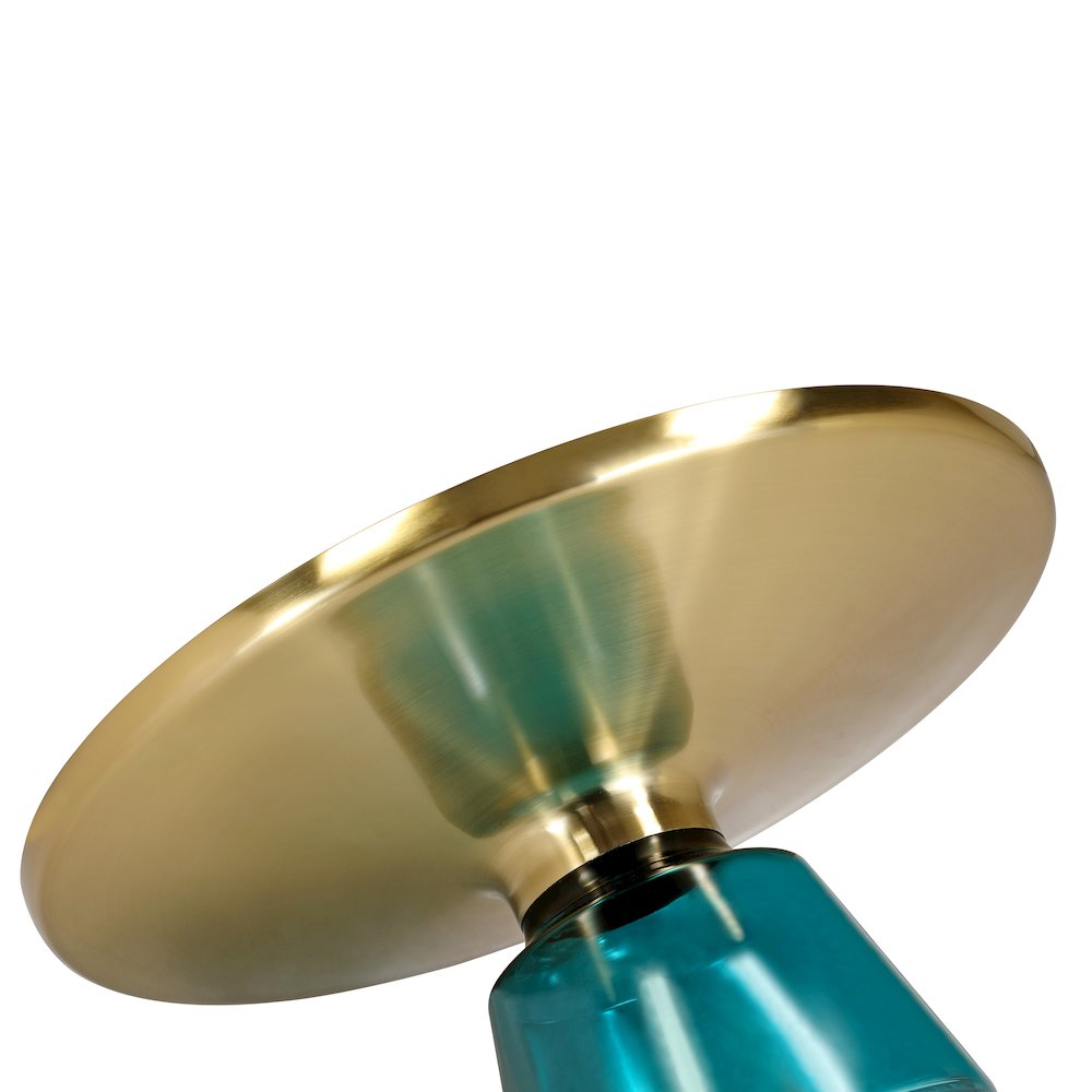 Tully Collection Glass Coffee Table Blue glass, Gold Rim with Black Glass top