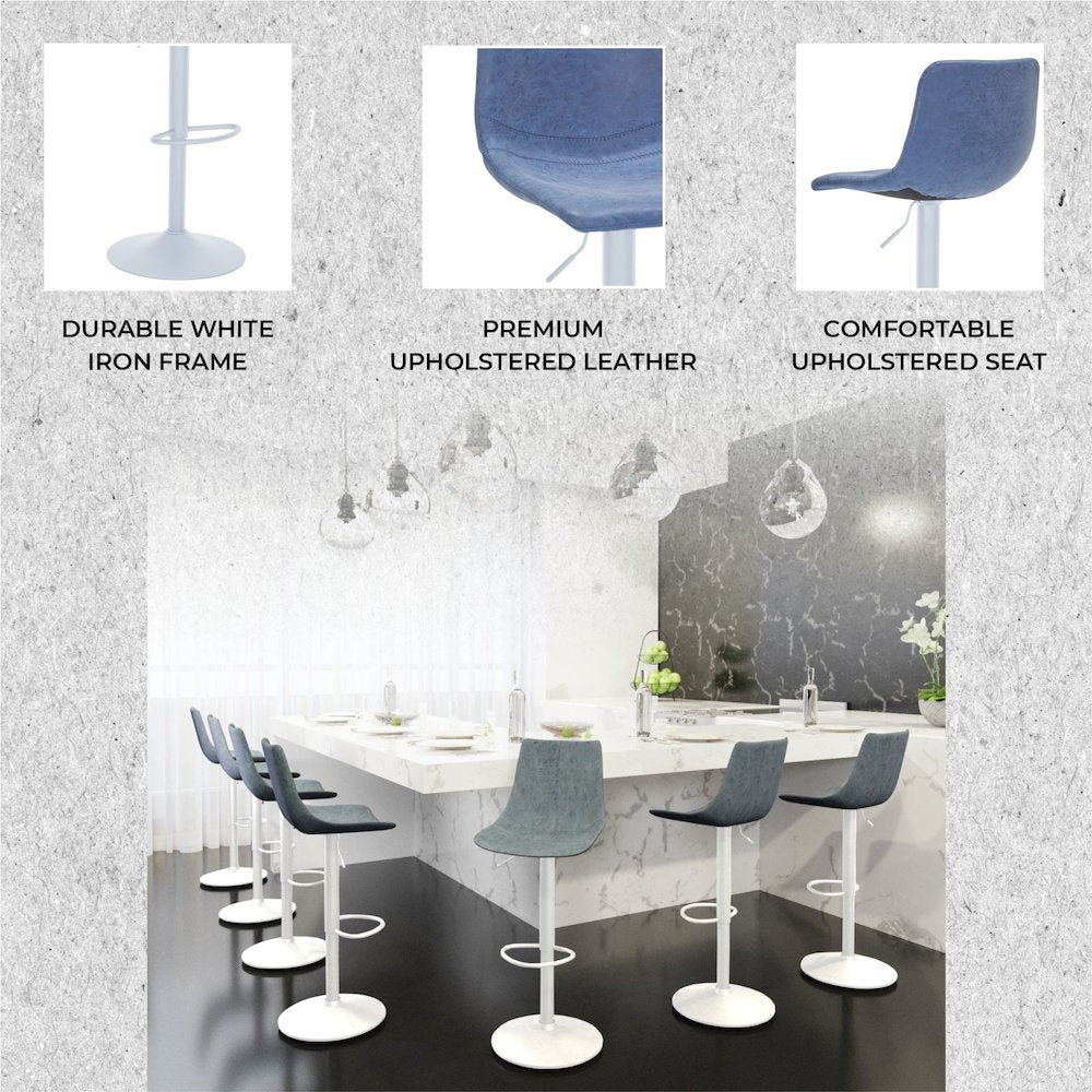 Tilbury - Bar stool -White Base- Peacock Blue