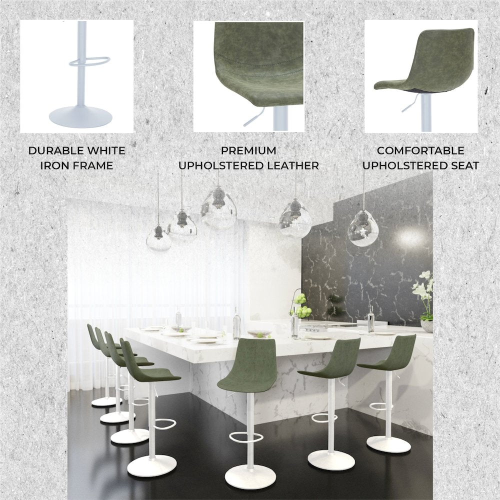 Tilbury - Bar stool - White Base-Olive Green