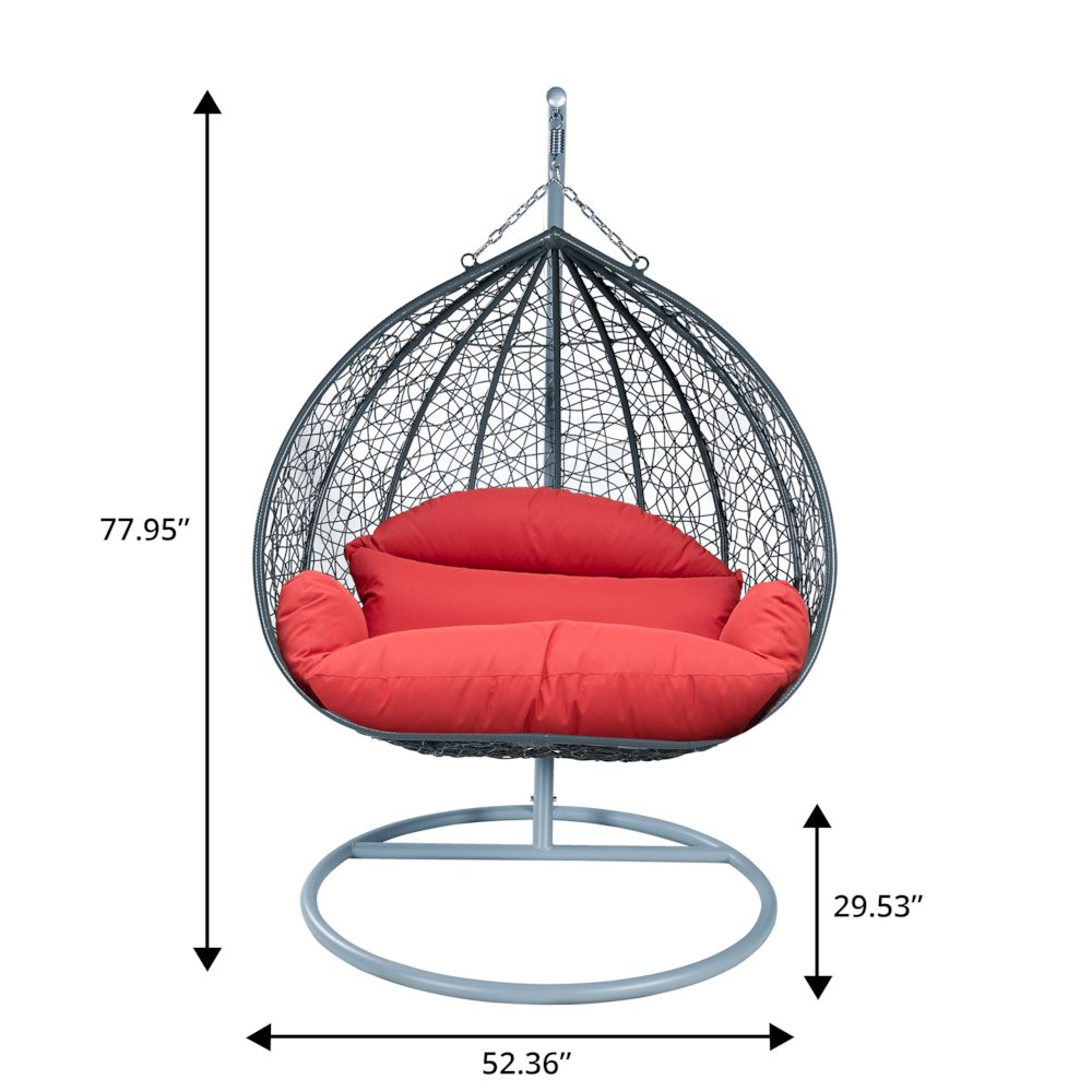 Recluse Collection Modern Outdoor Swing Chair Grey Frame with ES57 Red Cushion