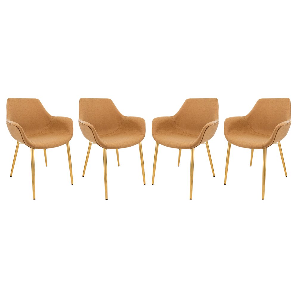 Markley Modern Leather Dining Arm Chair With Gold Metal Legs Set of 4