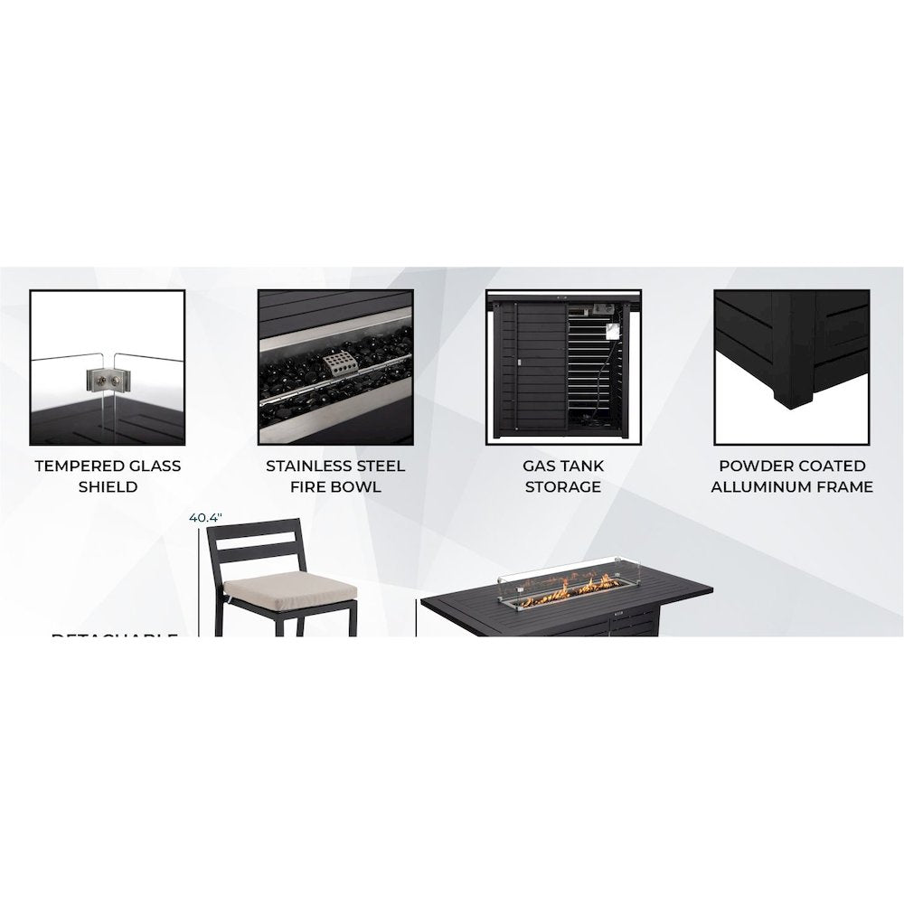 Chelsea Collection Aluminum Outdoor Dining Set in black with Beige Cushions