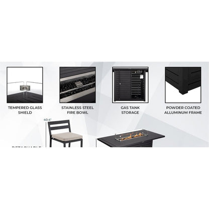 Chelsea Collection Aluminum Outdoor Dining Set in black with Beige Cushions