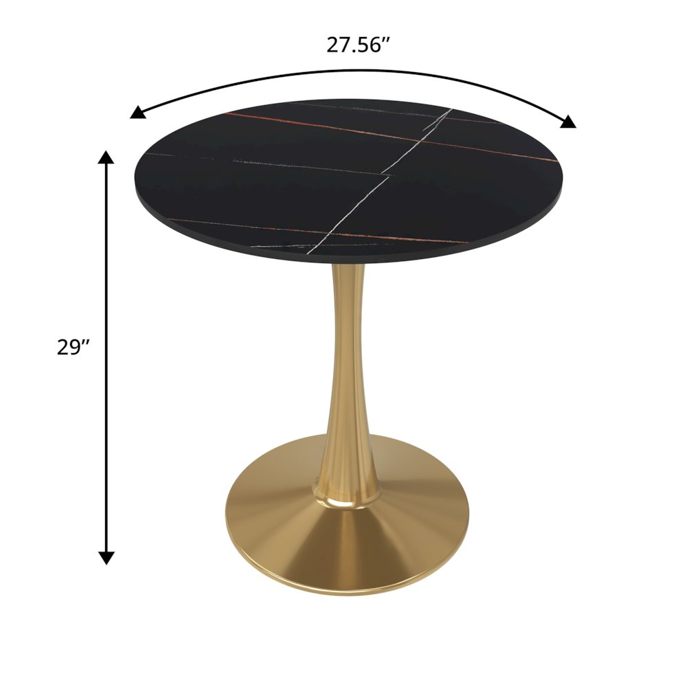 Bristol 27 round dining table Gold base with Black Sintered stone Top