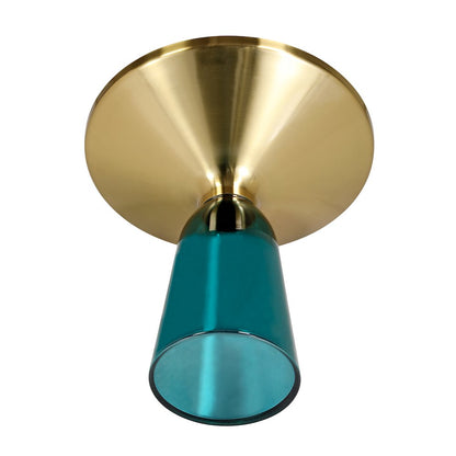 Tully Collection Glass side Table Blue glass, Gold Rim with Black Glass top