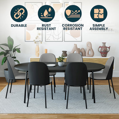 Tule Collection Dining Chair, Black Frame With Light Grey Leather