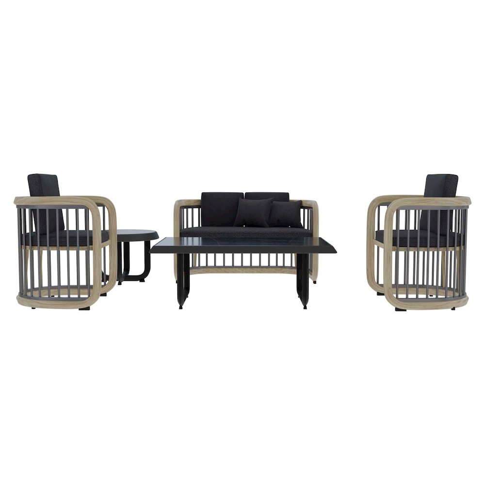 Klyra 5-Piece Aluminum Conversation Set with 2 accent chair in Grey