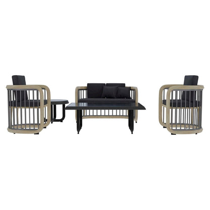 Klyra 5-Piece Aluminum Conversation Set with 2 accent chair in Grey