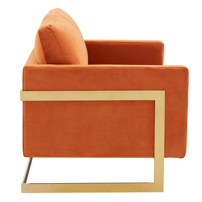Lincoln Modern Mid-Century Upholstered Velvet Loveseat with Gold Frame