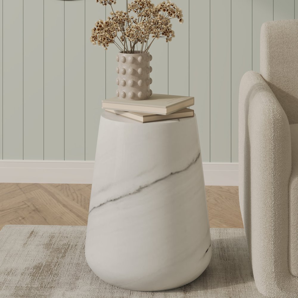 Modern Side End Table Glint Series In Marble White