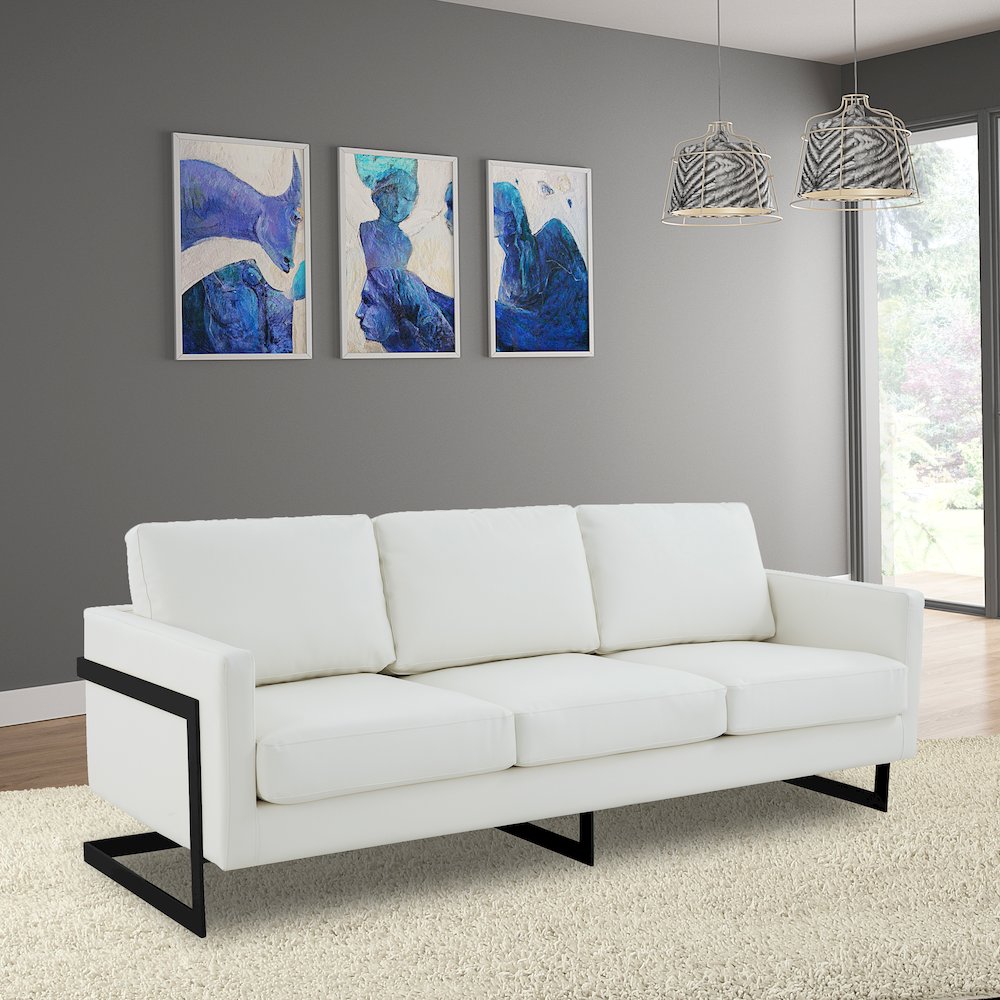Lincoln White Leather Sofa With Black Frame