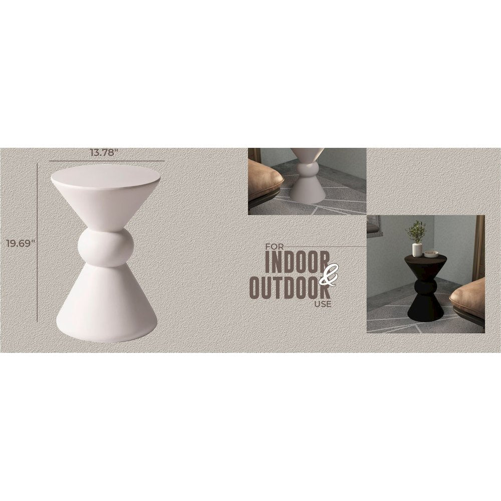 Echo Collection Fiberglass Outdoor Side Table in Cream