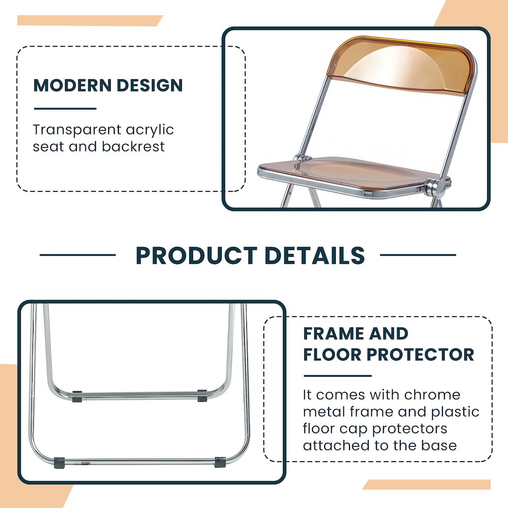 Lawrence Acrylic Folding Chair With Metal Frame, Set of 4