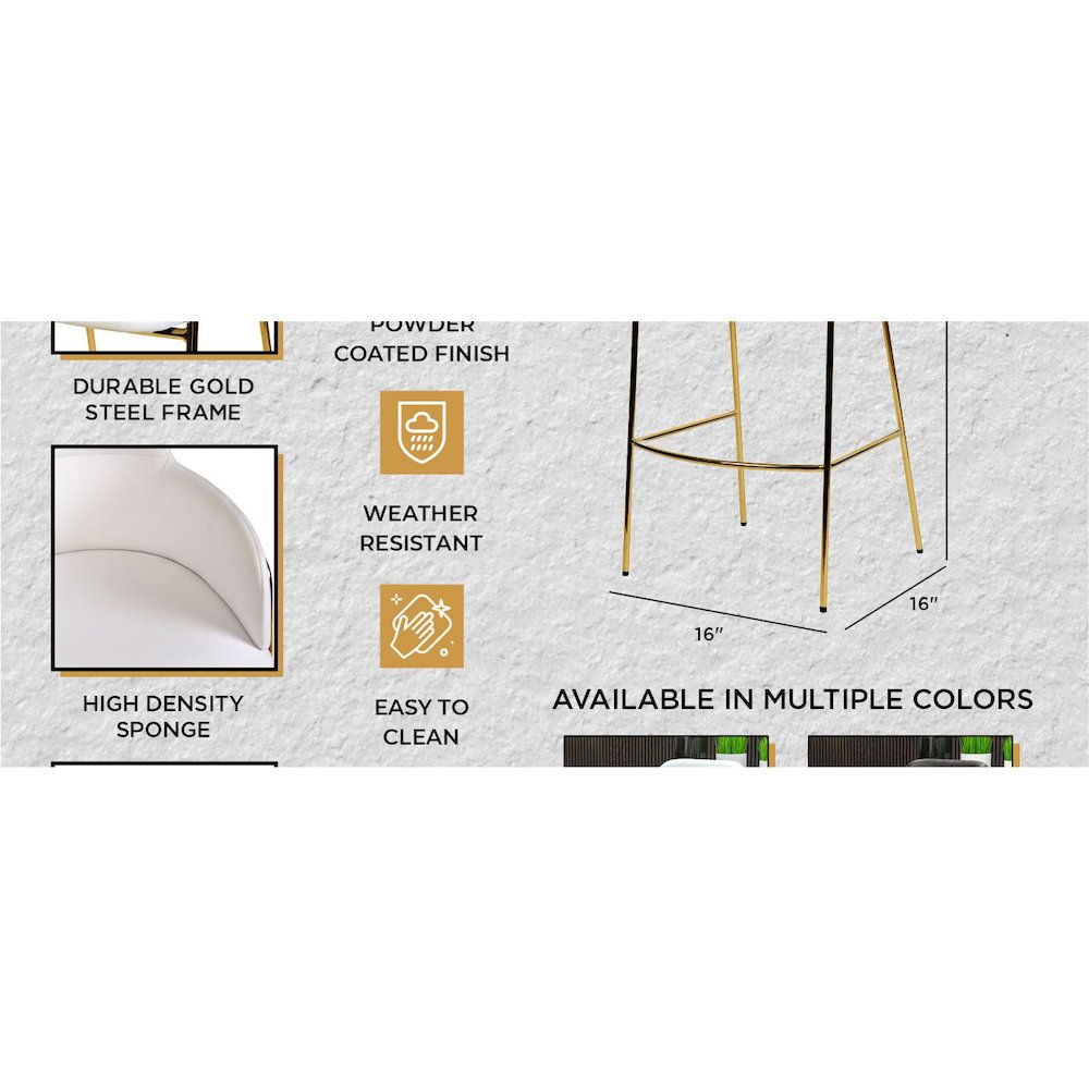 Axis Collection Modern Gold Bar height Chair in White