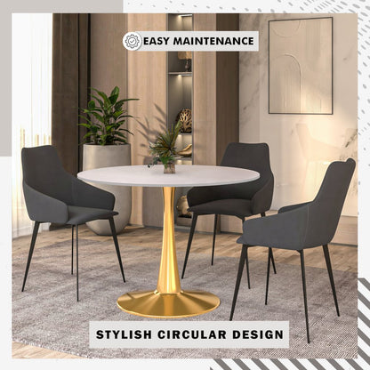 Bristol 40" round dining table Gold Base With White Top