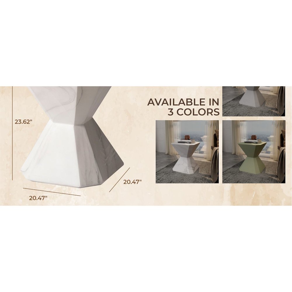 Azure Collection Fiberglass Outdoor Side Table in Marble White