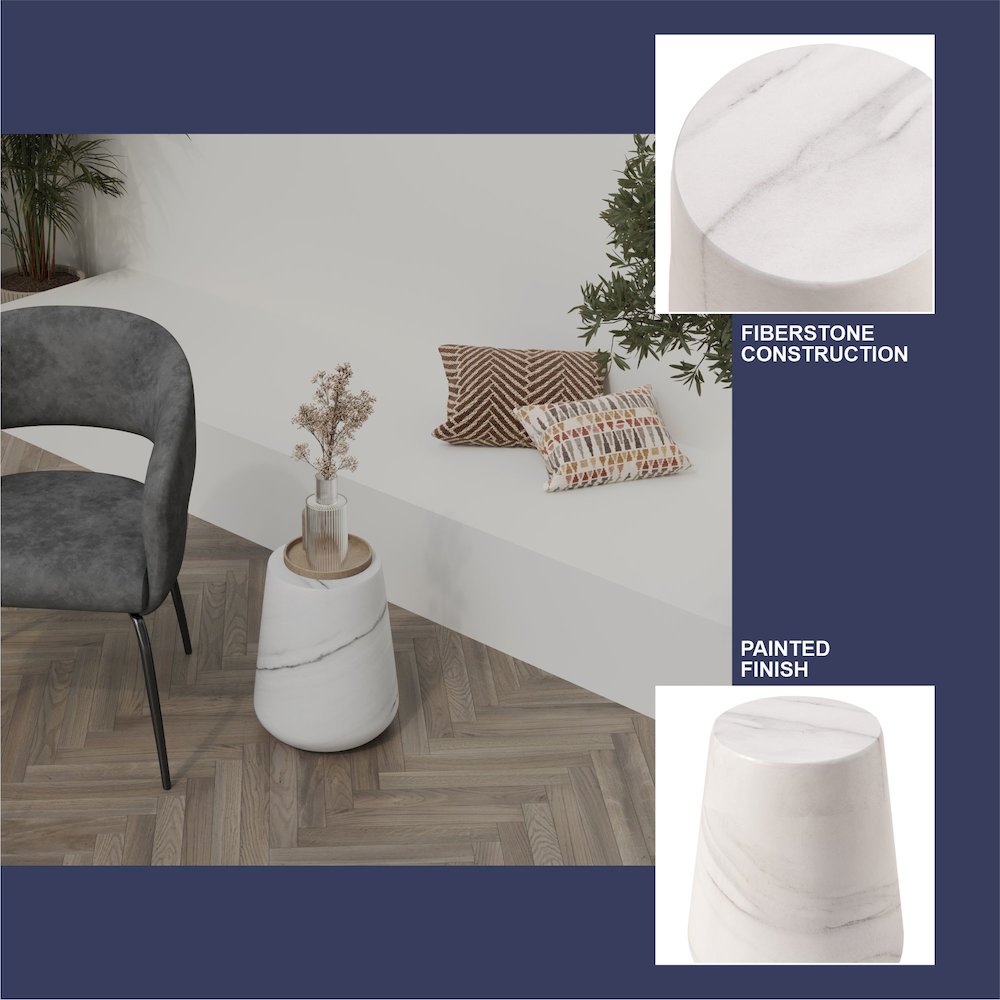 Modern Side End Table Glint Series In Marble White