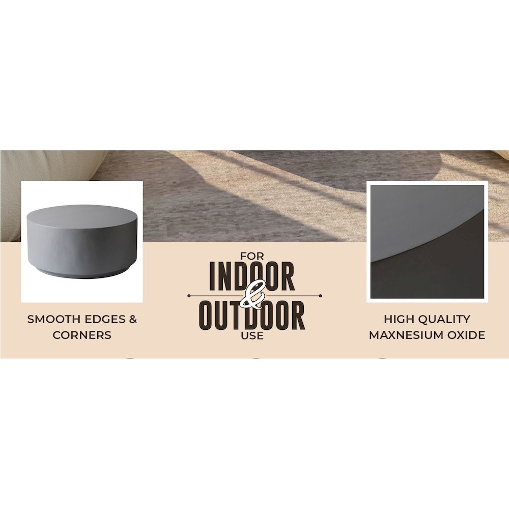 Terra Collection Fiberglass Outdoor Coffee Table In Grey