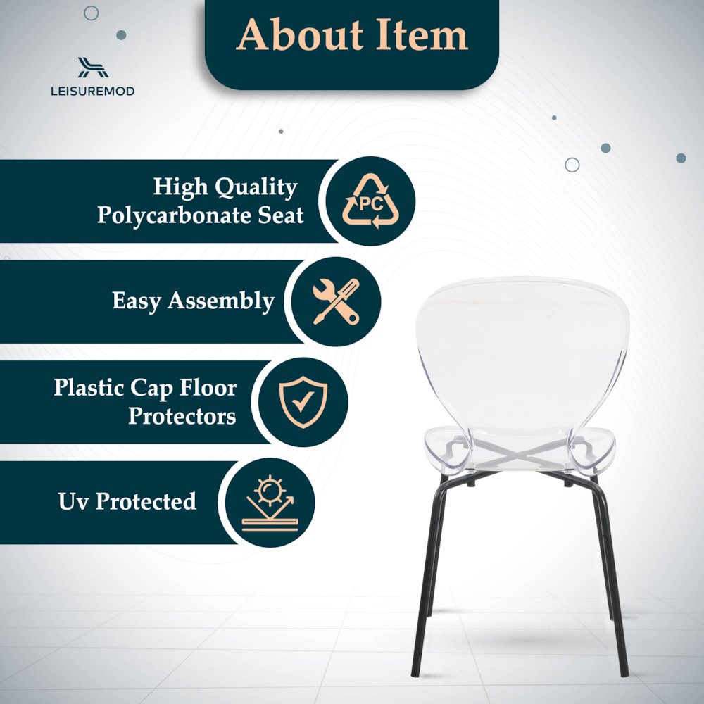 Modern Oyster Transparent Side Chair in Black Base set of 2