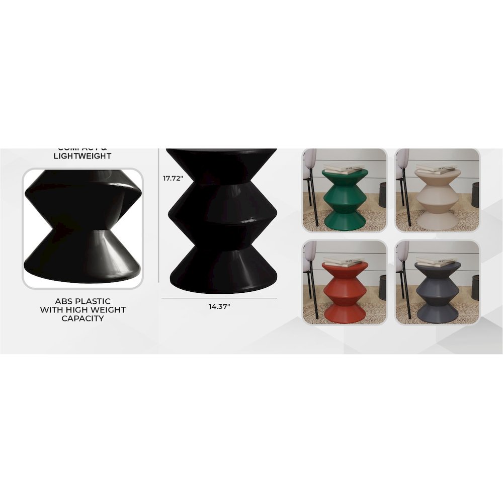 Aura Modern Plastic Side End Table, Indoor/Outdoor Use, Black