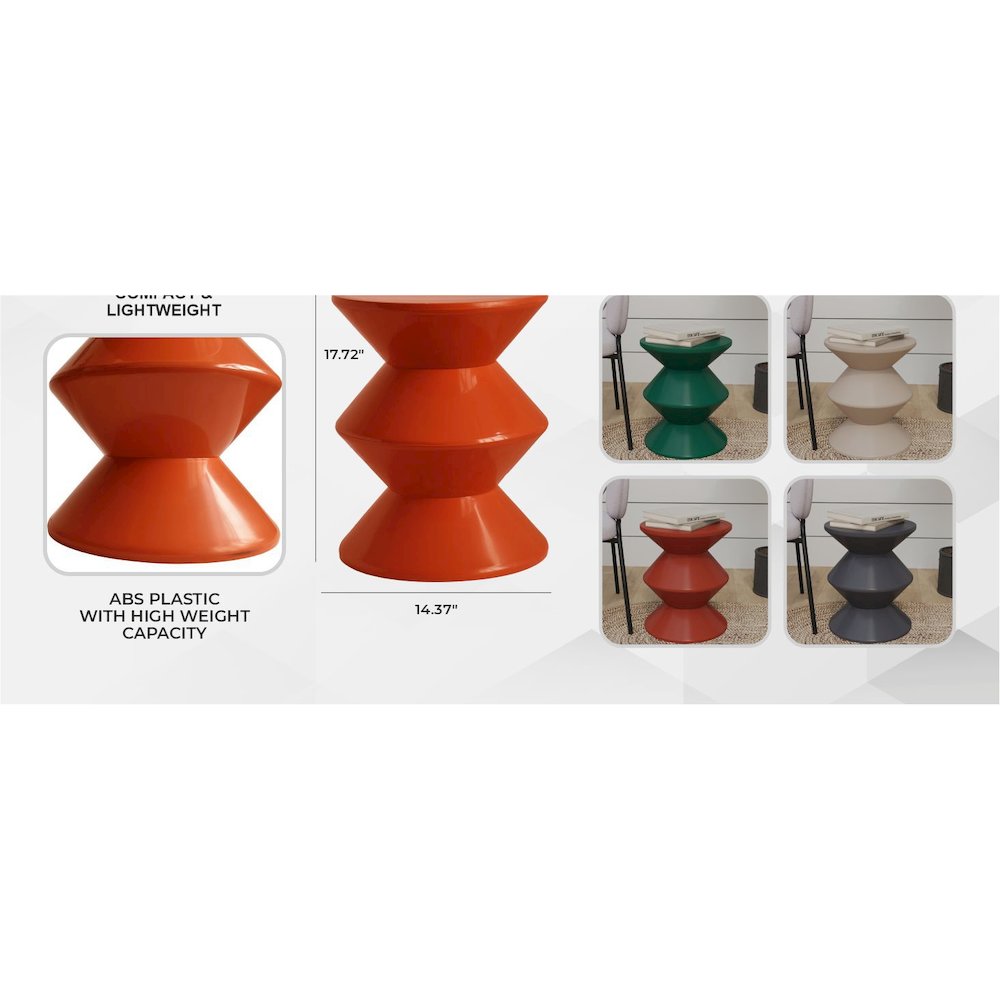 Aura Modern Plastic Side End Table, Indoor/Outdoor Use, Brown