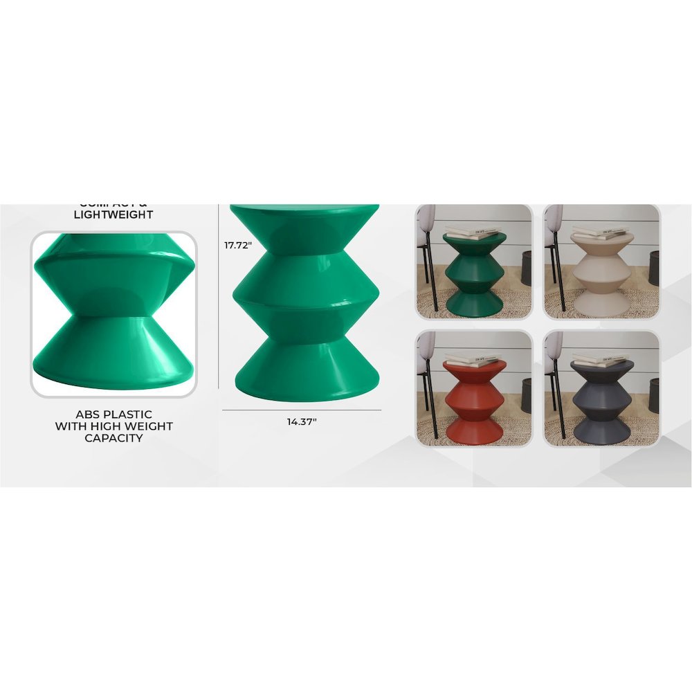 Aura Modern Plastic Side End Table, Indoor/Outdoor Use, Green