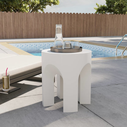 Crus Collection Fiberglass Outdoor Side Table in White